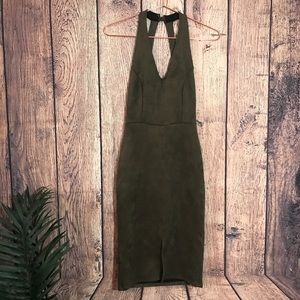 Fabrik Fitted Dress S Faux Suede Green Open Back